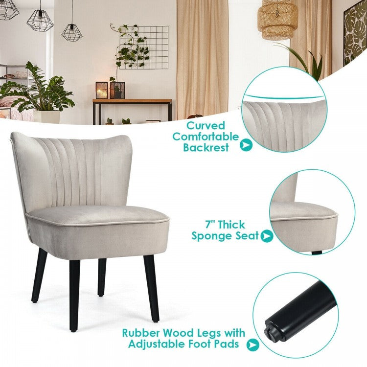 Set of 2 Modern Armless Upholstered Accent Chairs in Brown