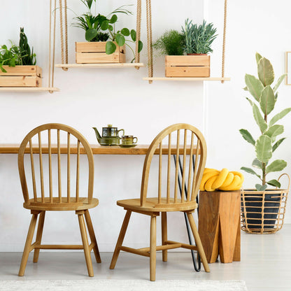 Pair of Vintage Windsor Wooden Dining Chairs with Spindle Back in Natural Finish
