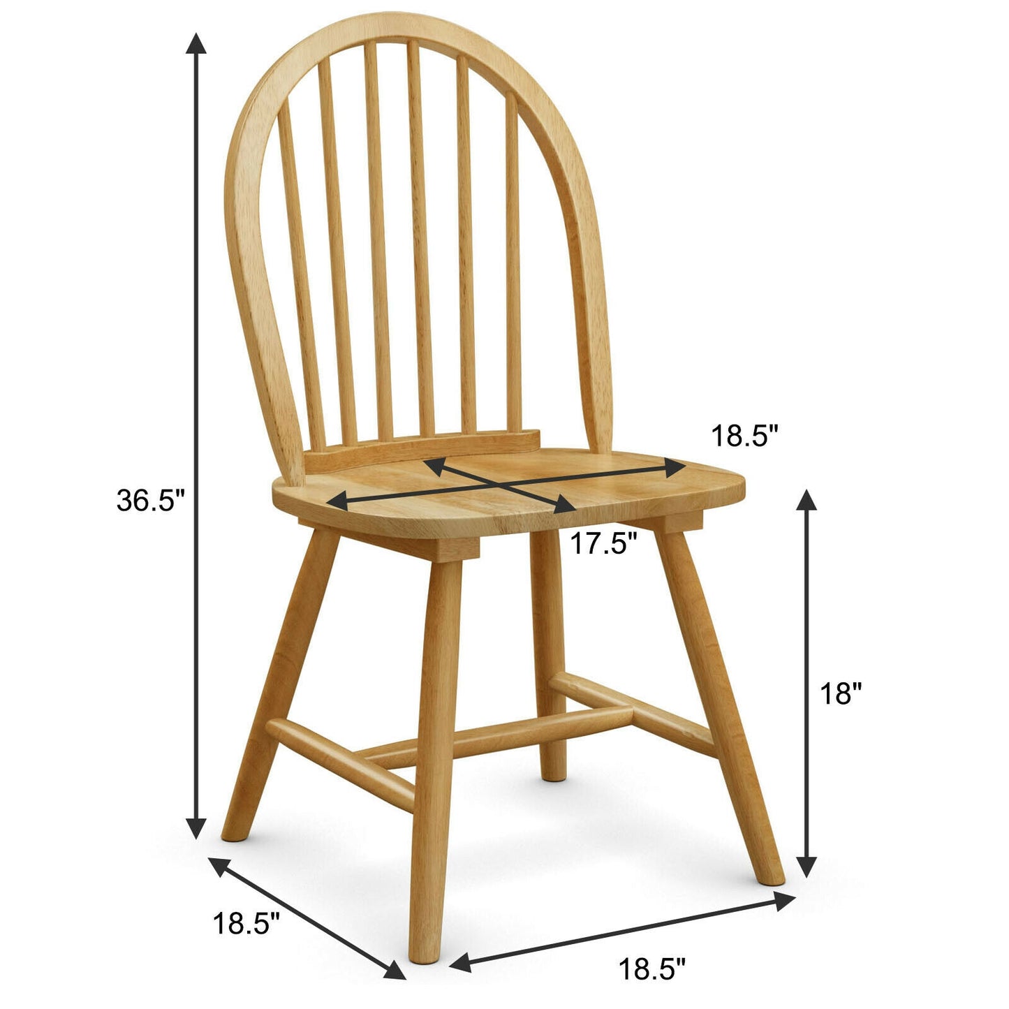 Pair of Vintage Windsor Wooden Dining Chairs with Spindle Back in Natural Finish
