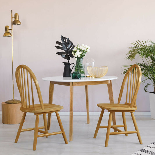 Pair of Vintage Windsor Wooden Dining Chairs with Spindle Back in Natural Finish
