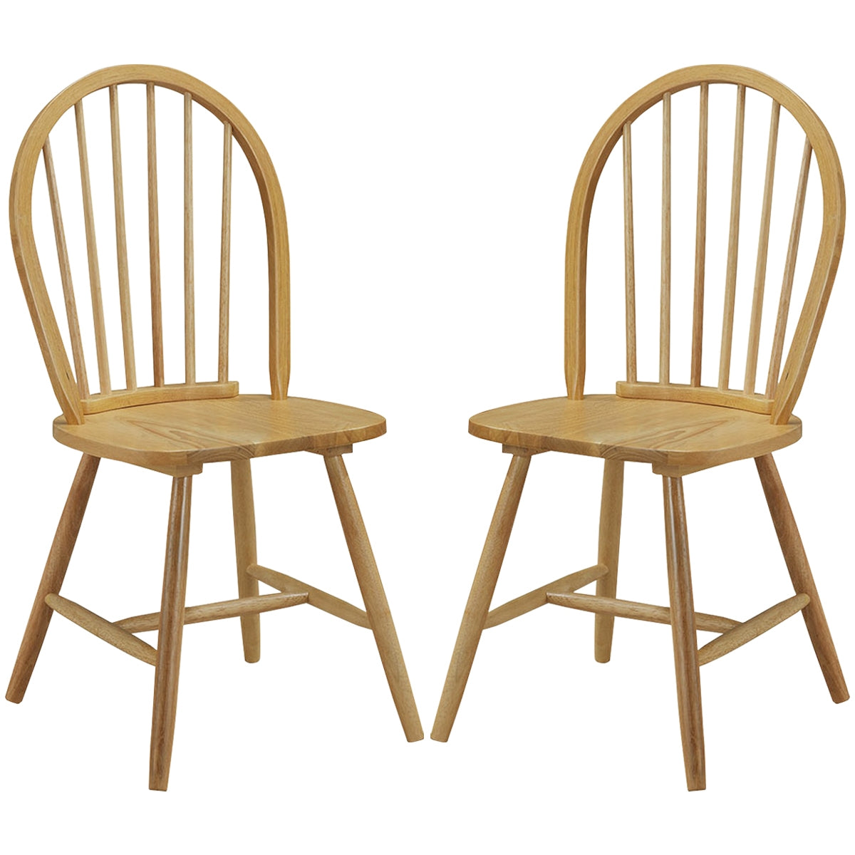 Pair of Vintage Windsor Wooden Dining Chairs with Spindle Back in Natural Finish