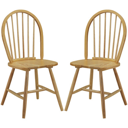 Pair of Vintage Windsor Wooden Dining Chairs with Spindle Back in Natural Finish