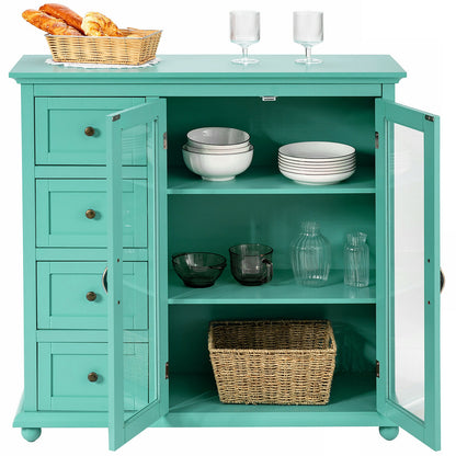 Buffet Sideboard Cabinet with Glass Doors and Storage Drawers for Kitchen or Dining Room - Green