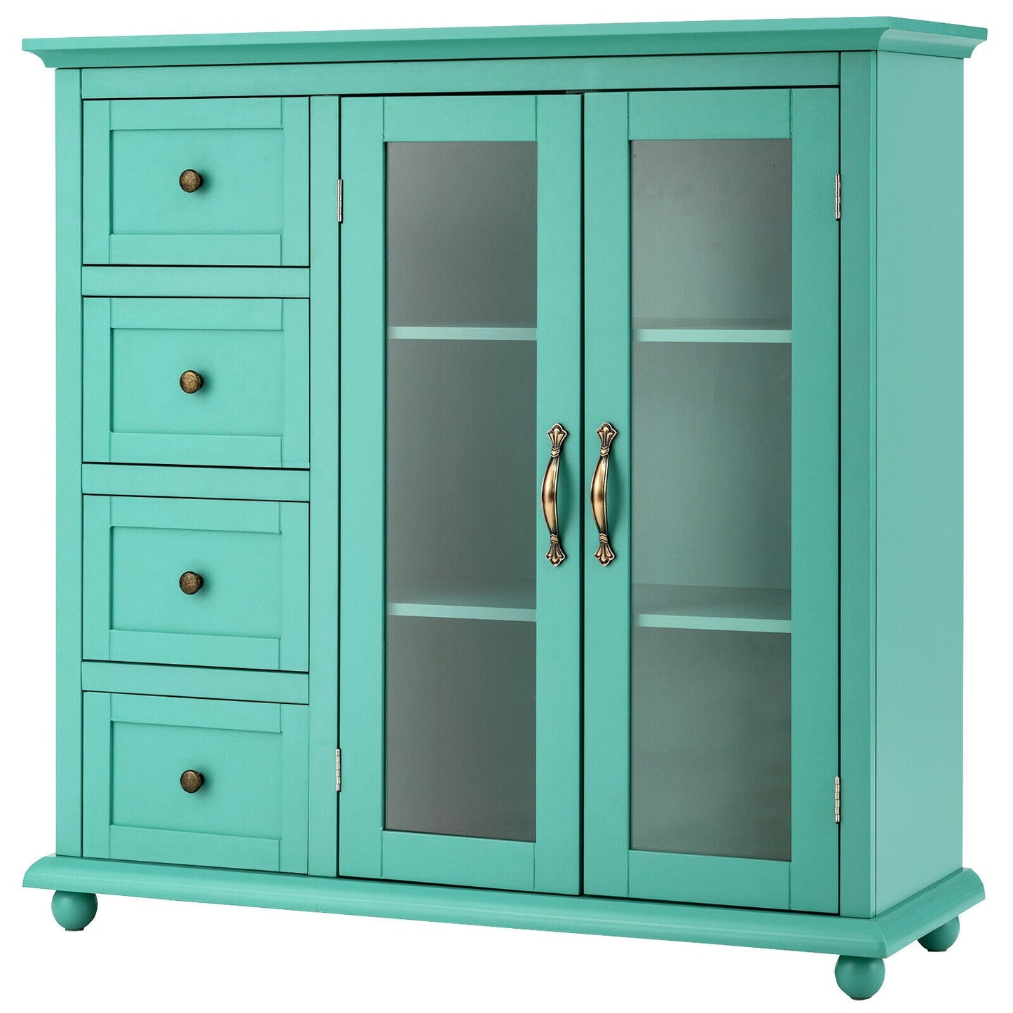 Buffet Sideboard Cabinet with Glass Doors and Storage Drawers for Kitchen or Dining Room - Green