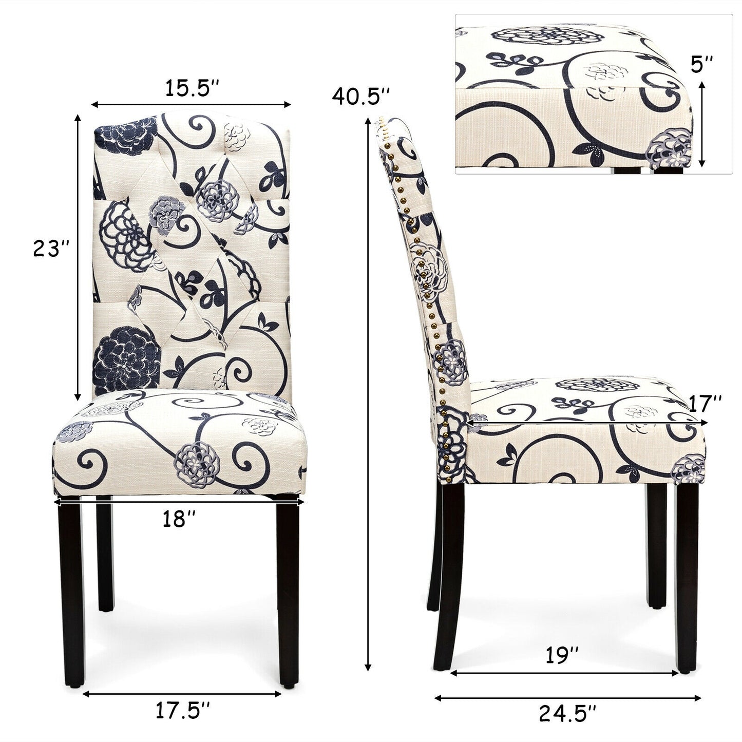 Pair of Tufted Upholstered Dining Chairs, Black and White