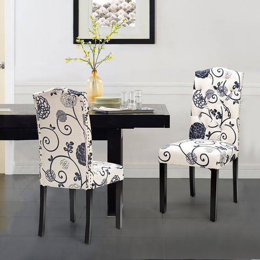 Pair of Tufted Upholstered Dining Chairs, Black and White