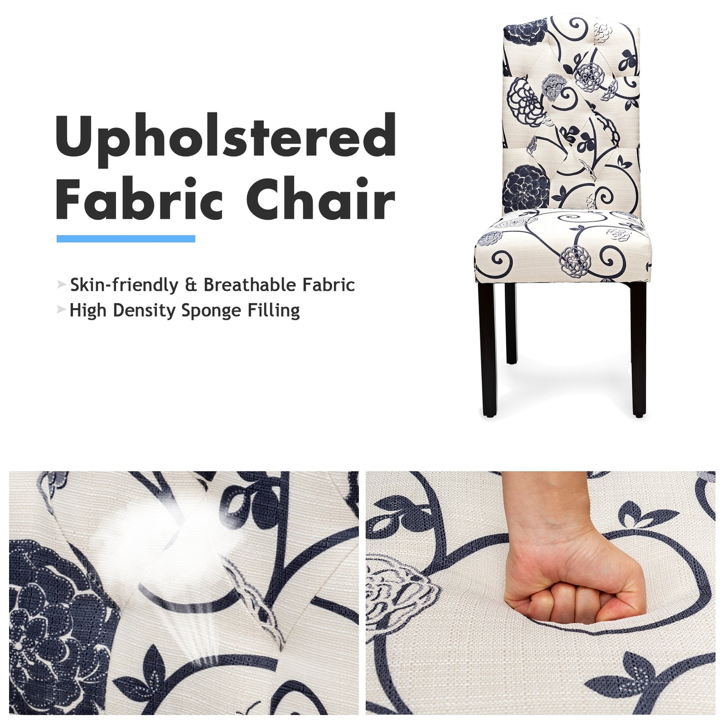 Pair of Tufted Upholstered Dining Chairs, Black and White