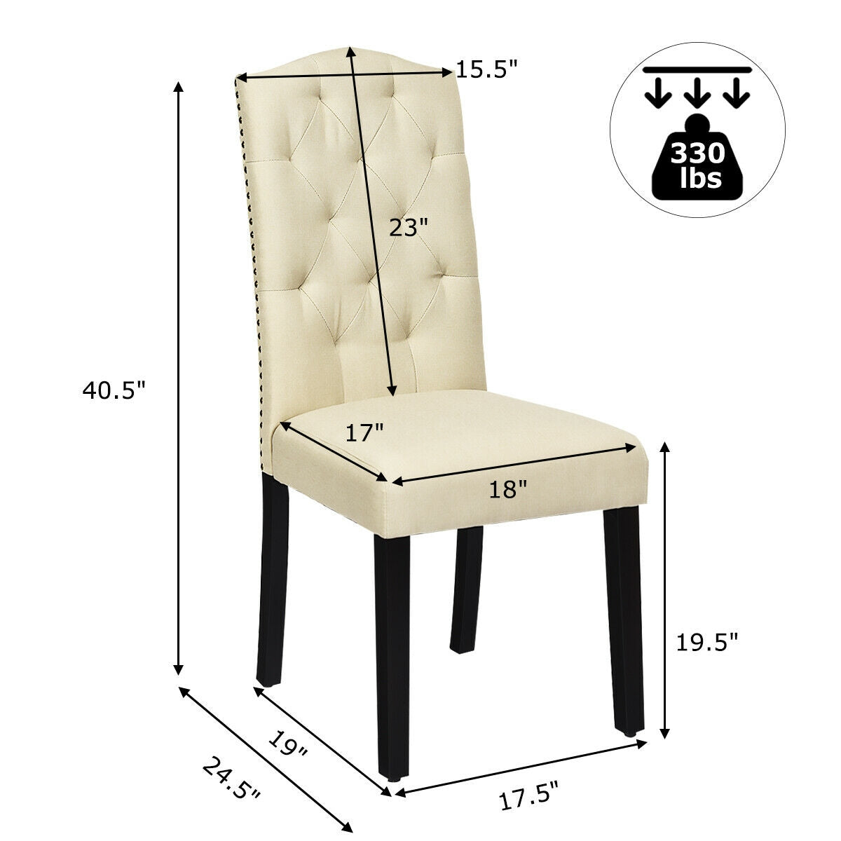 Pair of Tufted Upholstered Dining Chairs, Beige