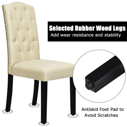 Pair of Tufted Upholstered Dining Chairs, Beige