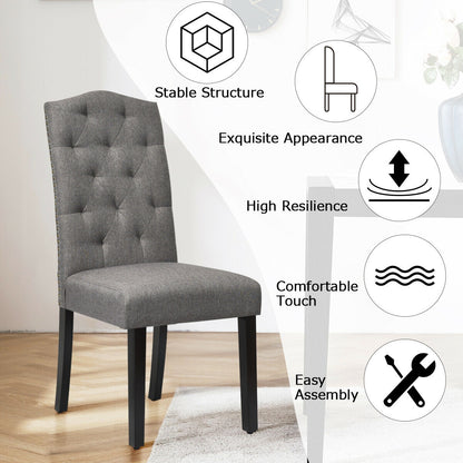 Pair of Tufted Upholstered Dining Chairs, Grey