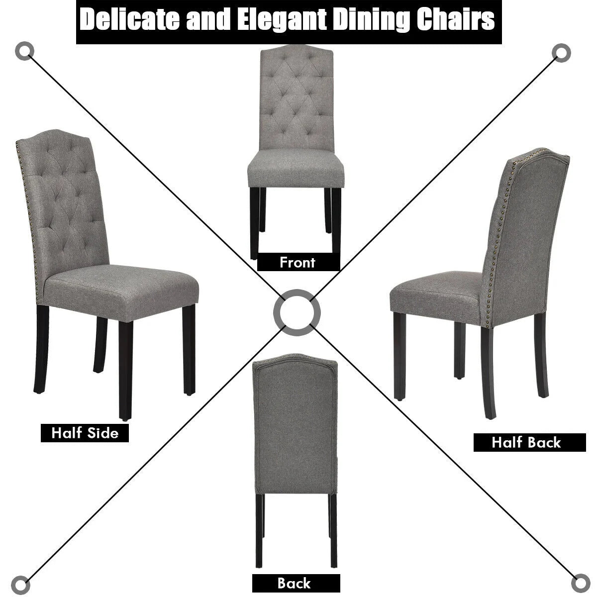 Pair of Tufted Upholstered Dining Chairs, Grey