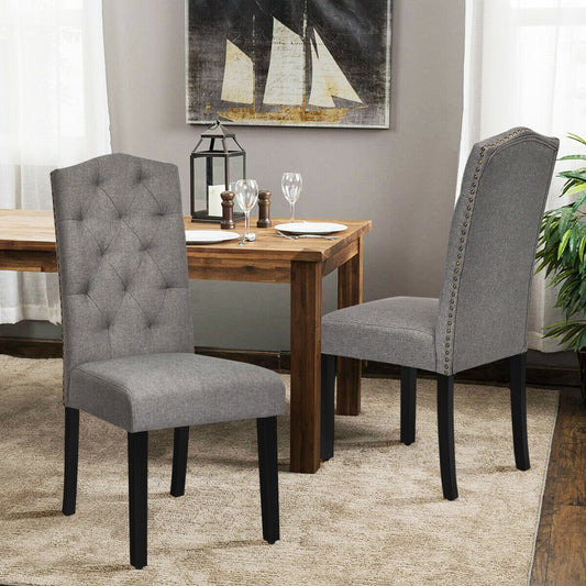 Pair of Tufted Upholstered Dining Chairs, Grey