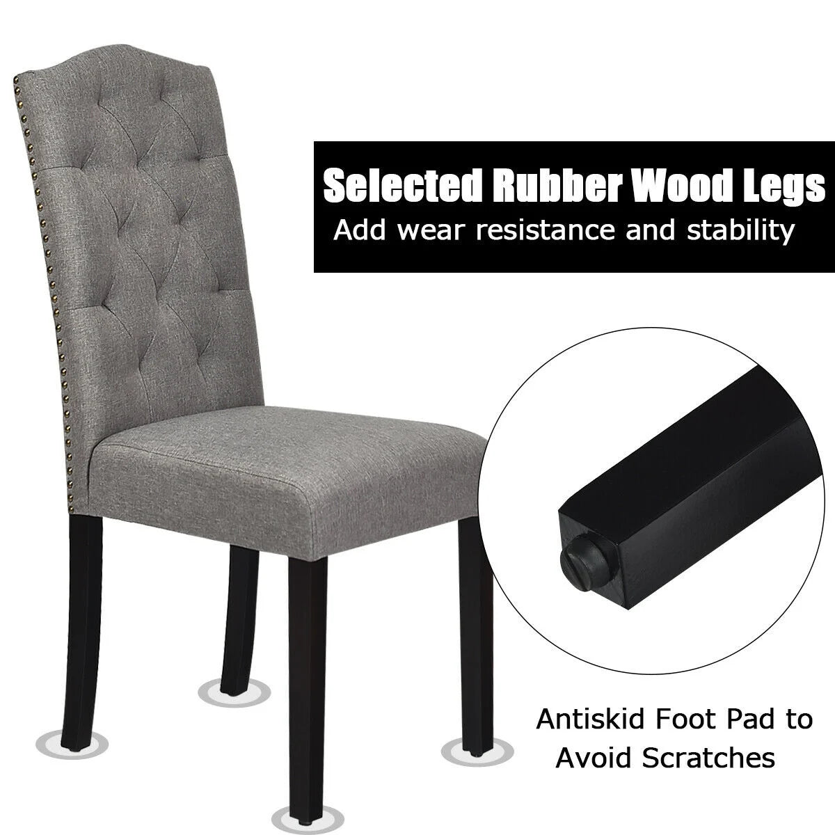 Pair of Tufted Upholstered Dining Chairs, Grey