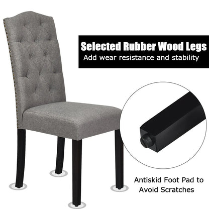 Pair of Tufted Upholstered Dining Chairs, Grey