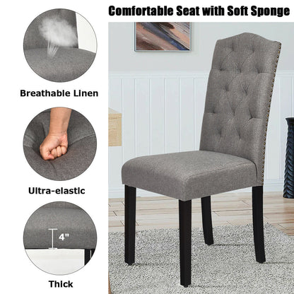 Pair of Tufted Upholstered Dining Chairs, Grey