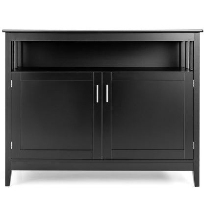 Modern Wooden Kitchen Storage Cabinet with Double Doors and Open Shelf - Black