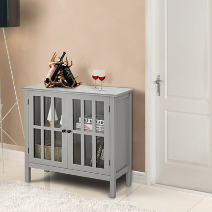 Modern Glass Door Buffet Cabinet with Adjustable Shelves and Storage Drawers - Grey