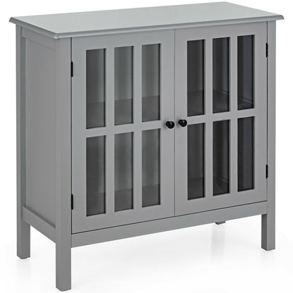 Modern Glass Door Buffet Cabinet with Adjustable Shelves and Storage Drawers - Grey