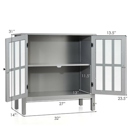 Modern Glass Door Buffet Cabinet with Adjustable Shelves and Storage Drawers - Grey