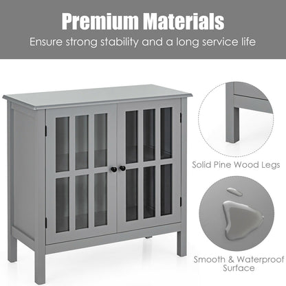 Modern Glass Door Buffet Cabinet with Adjustable Shelves and Storage Drawers - Grey