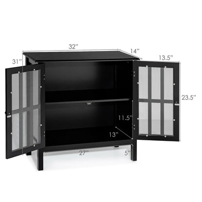 Modern Glass Door Buffet Cabinet with Adjustable Shelves and Storage Drawers - Black