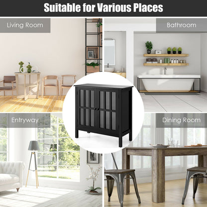 Modern Glass Door Buffet Cabinet with Adjustable Shelves and Storage Drawers - Black
