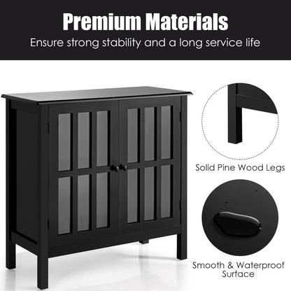Modern Glass Door Buffet Cabinet with Adjustable Shelves and Storage Drawers - Black