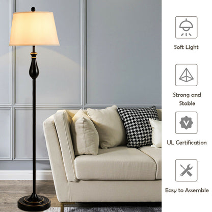 Elegant 3 Piece Brushed Nickel Lamp Set with White Fabric Shades - Black