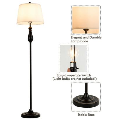 Elegant 3 Piece Brushed Nickel Lamp Set with White Fabric Shades - Black