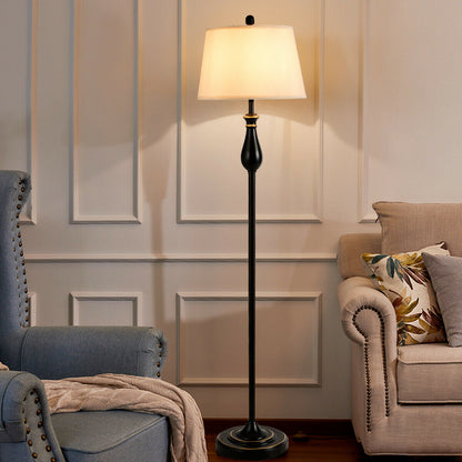 Elegant 3 Piece Brushed Nickel Lamp Set with White Fabric Shades - Black