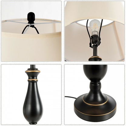 Elegant 3 Piece Brushed Nickel Lamp Set with White Fabric Shades - Black