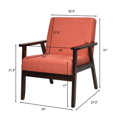 Mid-Century Style Accent Chair with Solid Wood Frame and Soft Fabric Seat, Orange