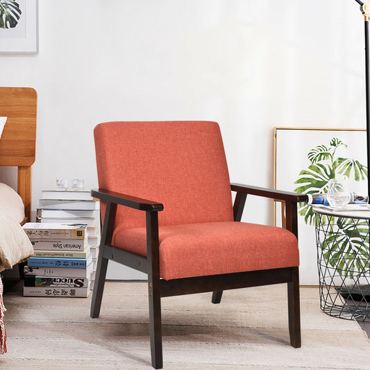 Mid-Century Style Accent Chair with Solid Wood Frame and Soft Fabric Seat, Orange