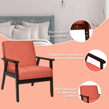 Mid-Century Style Accent Chair with Solid Wood Frame and Soft Fabric Seat, Orange