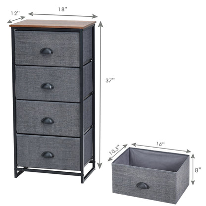 Compact 4-Drawer Storage Chest with Metal Frame and Fabric Drawers, Stylish Organizer Cabinet – Black
