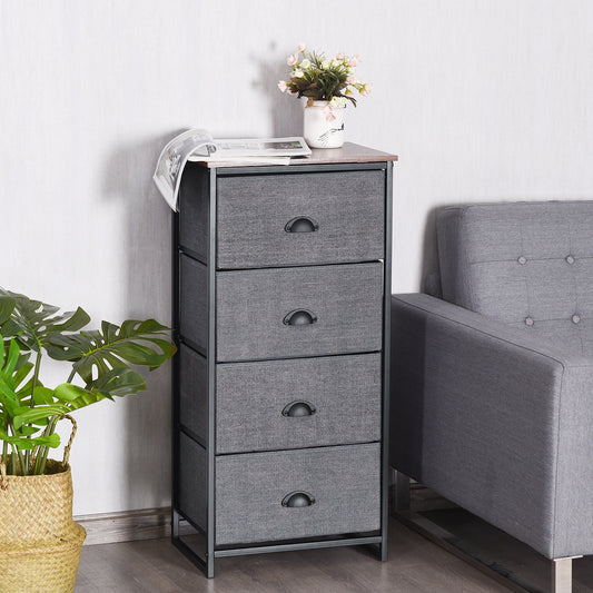 Compact 4-Drawer Storage Chest with Metal Frame and Fabric Drawers, Stylish Organizer Cabinet – Black