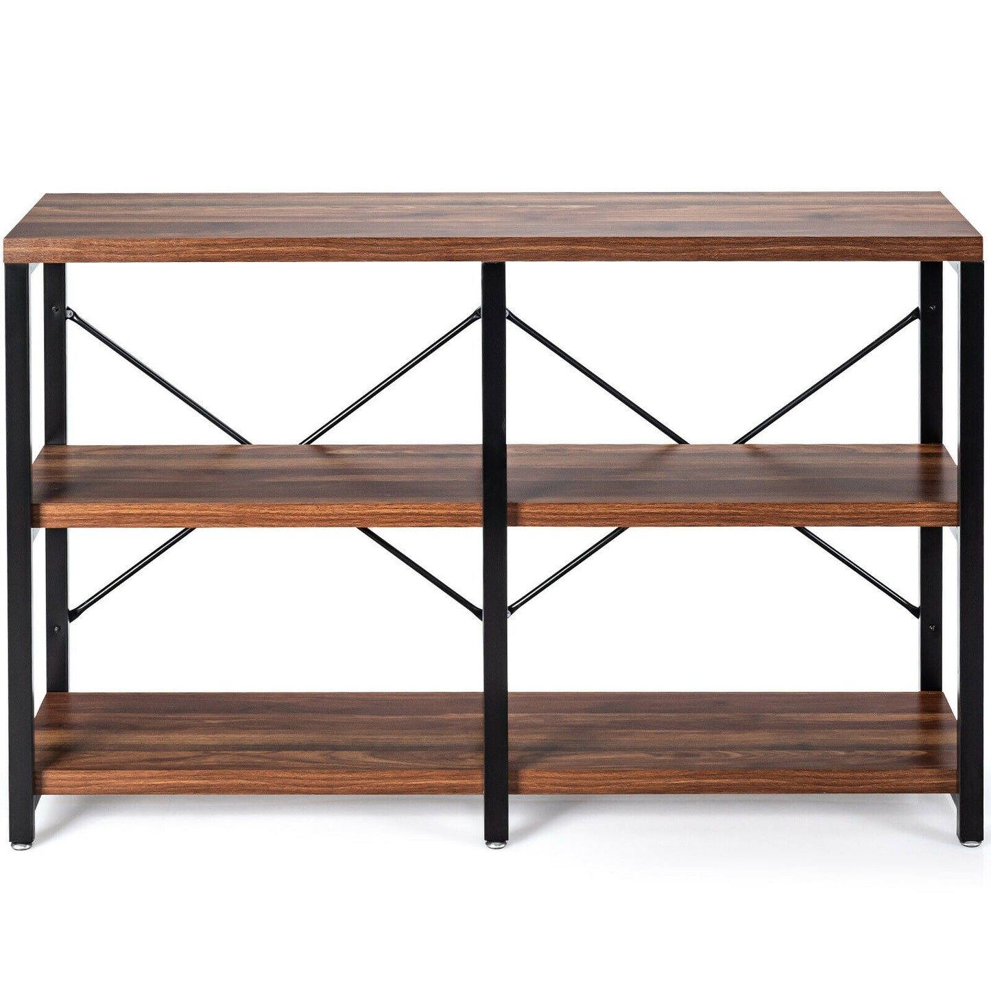 47 Inch Industrial Console Table with Open Storage Shelves for Entryway or Hallway - Rustic Brown