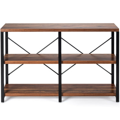 47 Inch Industrial Console Table with Open Storage Shelves for Entryway or Hallway - Rustic Brown