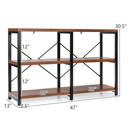 47 Inch Industrial Console Table with Open Storage Shelves for Entryway or Hallway - Rustic Brown