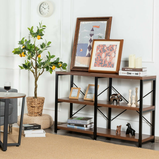 47 Inch Industrial Console Table with Open Storage Shelves for Entryway or Hallway - Rustic Brown