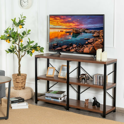 47 Inch Industrial Console Table with Open Storage Shelves for Entryway or Hallway - Rustic Brown