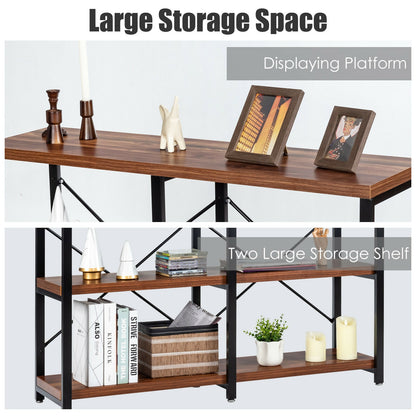 47 Inch Industrial Console Table with Open Storage Shelves for Entryway or Hallway - Rustic Brown