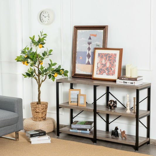 47 Inch Industrial Console Table with Open Storage Shelves for Entryway or Hallway - Natural
