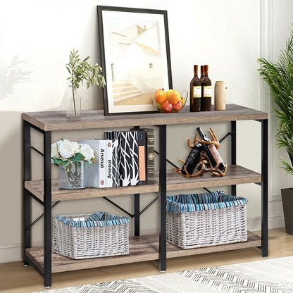 47 Inch Industrial Console Table with Open Storage Shelves for Entryway or Hallway - Natural