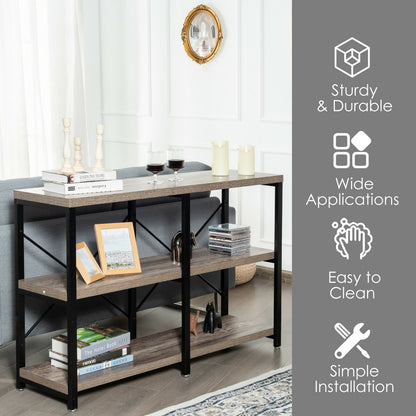 47 Inch Industrial Console Table with Open Storage Shelves for Entryway or Hallway - Natural