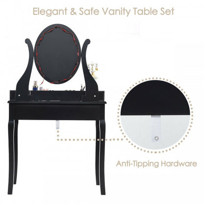 Vanity Set with Lighted Mirror, 10 Dimmable LEDs, Drawers, and Cushioned Stool – Brown