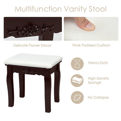 Vanity Set with Lighted Mirror, 10 Dimmable LEDs, Drawers, and Cushioned Stool – Brown