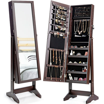 Elegant Jewelry Armoire Stand with Full-Length Mirror & Large Storage for Accessories - Brown