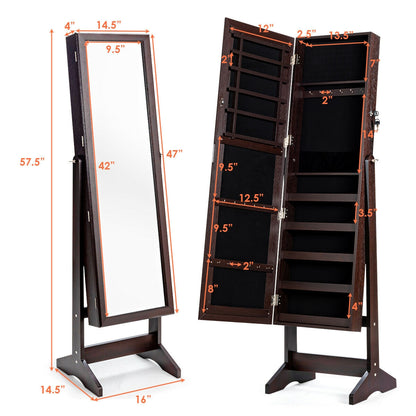 Elegant Jewelry Armoire Stand with Full-Length Mirror & Large Storage for Accessories - Brown