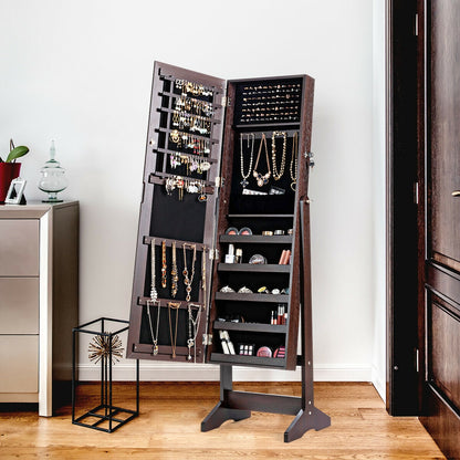 Elegant Jewelry Armoire Stand with Full-Length Mirror & Large Storage for Accessories - Brown